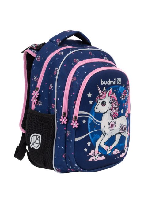 Ghiozdan pentru copii mici, fete, imprimeu unicorn, albastru - Budmil