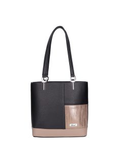   Geantă de umăr femei din piele fibră, negru-rose gold-bronz - Karen Justa