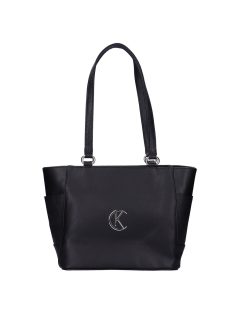   Geantă de umăr femei din piele fibră cu imprimeu floral, negru - Karen Lenora