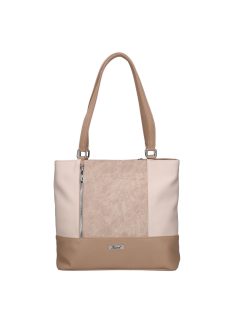   Geantă de umăr femei, piele fibră cu imprimeu floral, bej închis-bej - Karen Olga