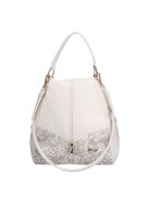 Rucsac/geantă de umăr femei, piele fibră, imprimeu floral alb - Karen Natan