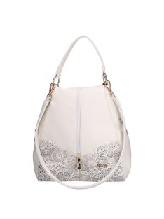   Rucsac/geantă de umăr femei, piele fibră, imprimeu floral alb - Karen Natan