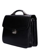 Servietă femei, piele fibră lacuită, împletit, negru - Karen Karina