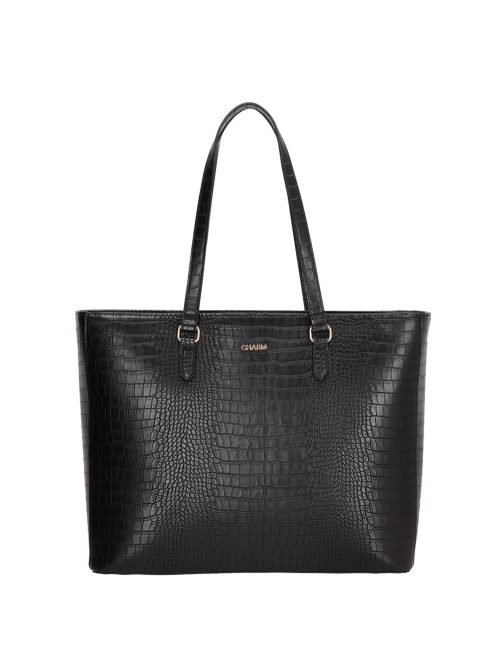 Charm London Midwood fekete krokó női laptoptartós válltáska 15,6"