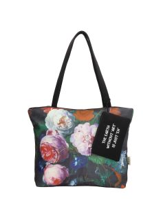   Geantă de plajă femei cu trandafir, negru-alb - Beagles Art