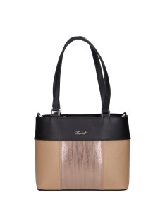   Geantă de umăr femei, piele fibră, negru-bej închis - Karen Lidia