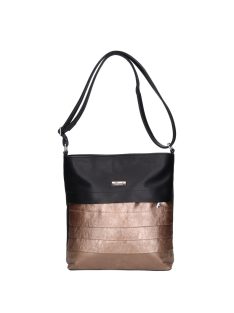   Geantă crossbody femei, piele fibră, negru-bronz - Karen Oresta
