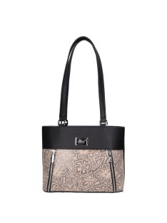   Geantă de umăr femei din piele fibră cu imprimeu floral, negru-bej închis - Karen Ren