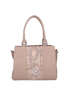   Geantă de mână femei, piele fibră cu imprimeu floral, bej închis - Karen Liberta