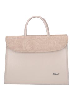   Servietă femei din piele fibră cu imprimeu floral, bej - Karen Klotylda