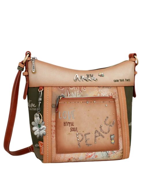 Geantă crossbody femei, bej-maro - Anekke Flowers