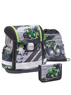   Set ghiozdan băieți, imprimeu tractor, negru-verde - Belmil