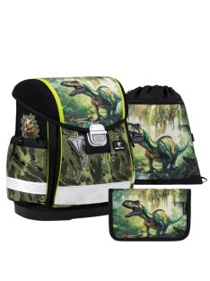   Set ghiozdan băieți, imprimeu dinosaur, negru-verde - Belmil