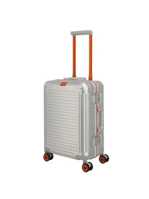 Troler cabină din aluminiu cu clichet, 4 roți, argintiu-portocaliu - Travelite Next