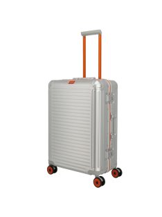   Troler mediu din aluminiu cu clichet, 4 roți, argintiu-portocaliu - Travelite Next