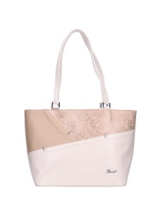   Geantă de umăr femei din piele fibră cu imprimeu floral, bej-bej închis - Karen Emilia