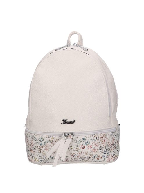 Rucsac femei, piele fibră cu imprimeu floral, alb - Karen Milton