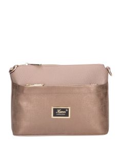   Geantă crossbody femei din piele fibră, mic, bej închis-bronz - Karen Andrea
