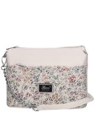 Geantă crossbody femei din piele fibră, mic, imprimeu floral, alb - Karen Andrea