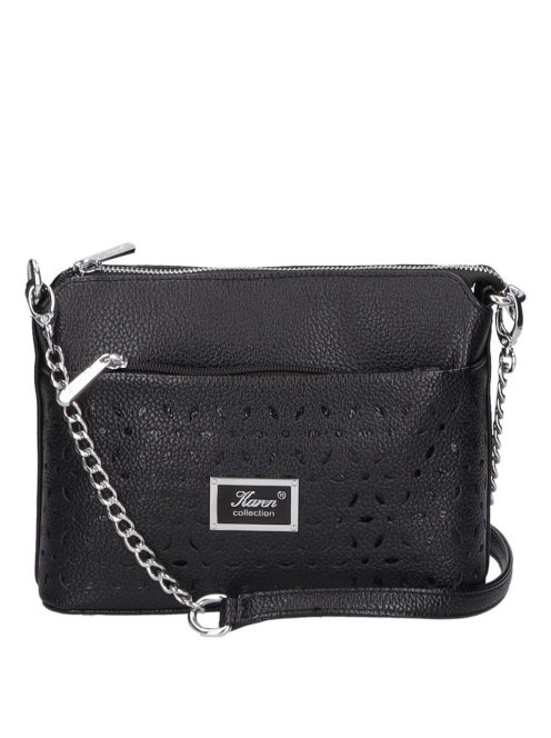 Geantă crossbody femei din piele fibră, mic, imprimeu floral, negru - Karen Andrea