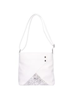   Geantă crossbody femei din piele fibră, imprimeu floral, alb - Karen Diana