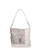 Geantă crossbody femei, piele fibră cu imprimeu floral, alb - Karen Rita