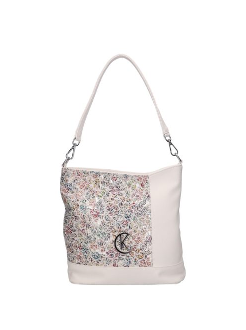 Geantă crossbody femei, piele fibră cu imprimeu floral, alb - Karen Rita