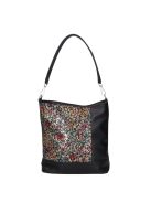 Geantă crossbody femei, piele fibră cu imprimeu floral, negru - Karen Rita