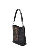 Geantă crossbody femei, piele fibră cu imprimeu floral, negru - Karen Rita