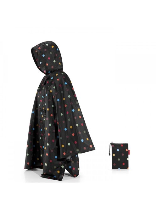 Pelerină de ploaie femei, imprimeu buline, negru-multicolor - Reisenthel mini maxi poncho