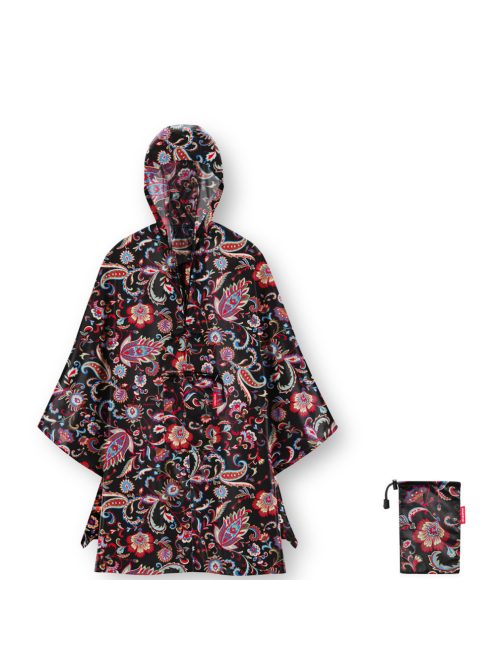 Pelerină de ploaie femei, imprimeu floral, negru - Reisenthel mini maxi poncho