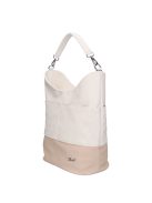 Geantă de umăr femei, piele fibră, imprimeu floral bej-alb - Karen Prima