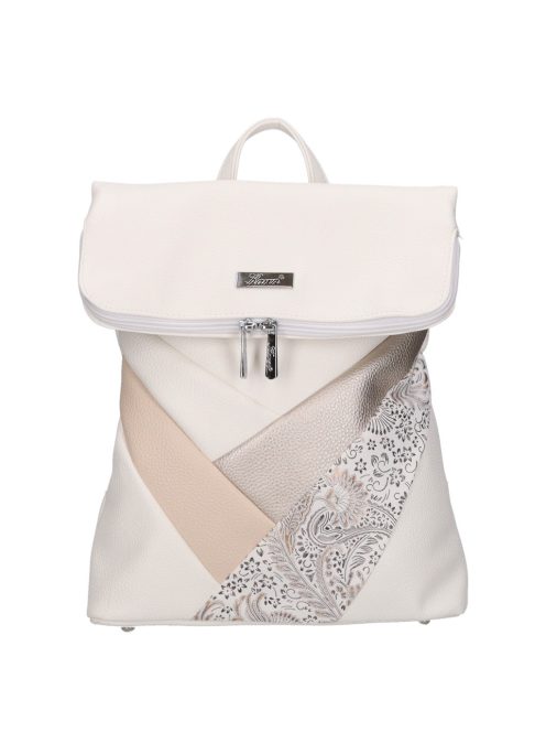 Rucsac femei din piele fibră cu imprimeu floral, alb - Karen Mati