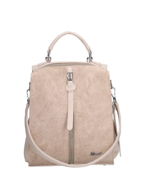Rucsac/geantă de umăr femei, piele fibră cu imprimeu floral, bej-bej închis - Karen Fedele