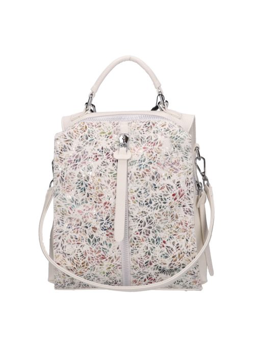 Rucsac/geantă de umăr femei din piele fibră cu imprimeu floral, alb - Karen Fedele