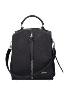   Rucsac/geantă de umăr femei din piele fibră, imprimeu floral, negru - Karen Fedele