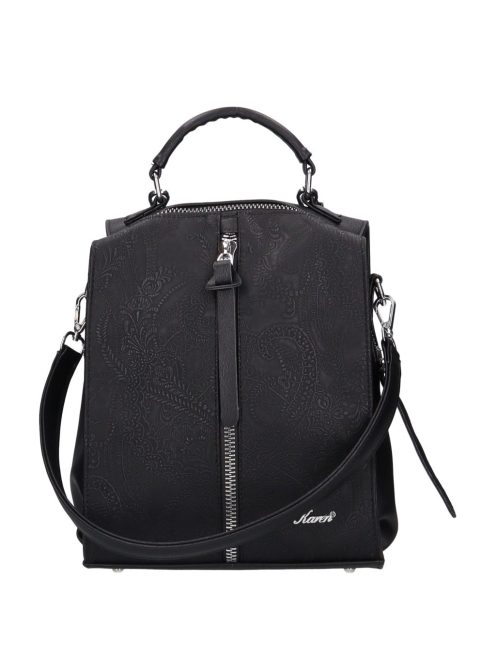 Rucsac/geantă de umăr femei din piele fibră, imprimeu floral, negru - Karen Fedele