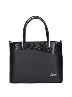   Geantă de mână femei, piele fibră cu imprimeu floral, negru - Karen Rolanda