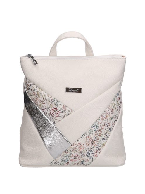 Rucsac femei, piele fibră, imprimeu floral, alb- Karen Iva