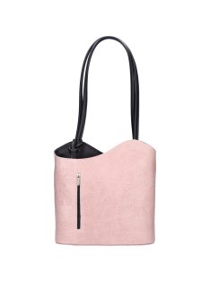   Geantă de umăr/rucsac femei din piele italiană, imprimeu floral, roz pudră-negru - Natascia H7016