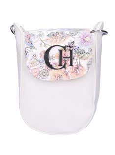   Geantă crossbody femei din piele fibră cu imprimeu floral, mic, alb-multicolor - Chiara Pinky