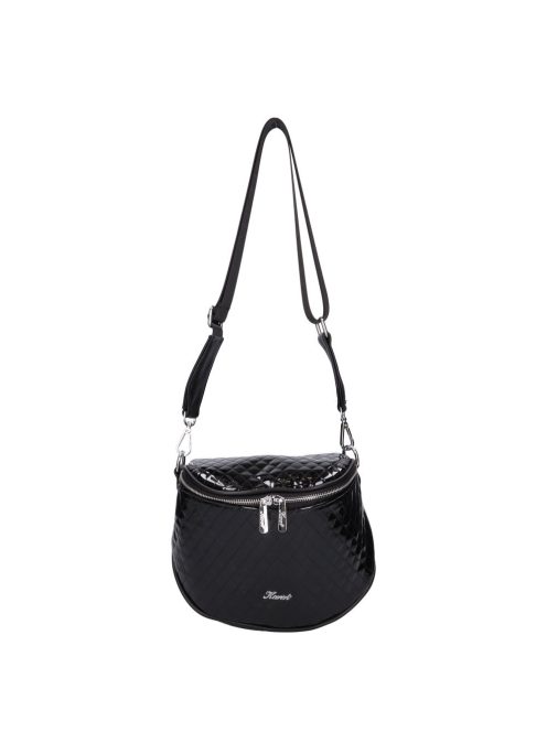 Geantă crossbody femei din piele fibră, matlasat, negru -  Karen Palmira