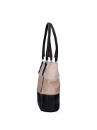 Geantă de umăr femei, piele fibră, negru-bej închis-bej - Karen Ilona