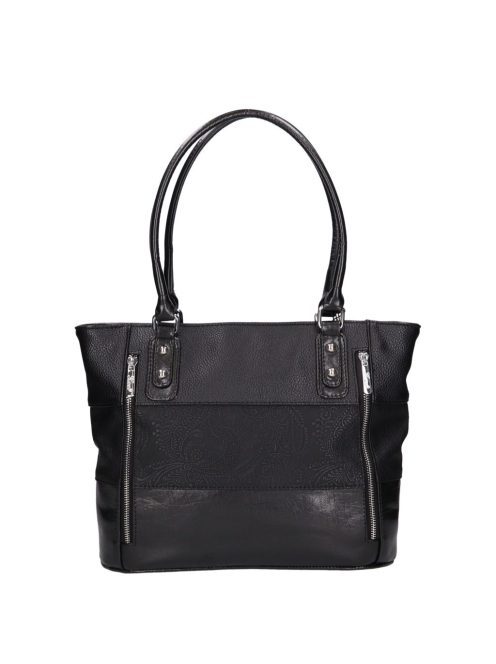 Geantă de umăr femei, piele fibră, imprimeu floral, negru - Karen Ilona