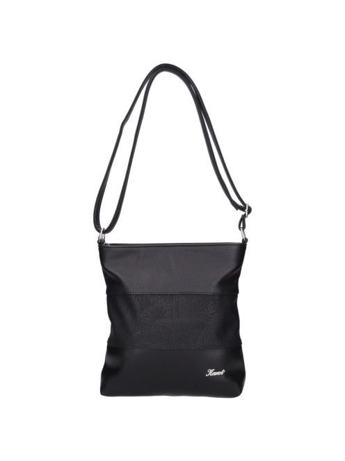 Geantă crossbody femei din piele fibră, cu imprimeu floral, negru - Karen Beti