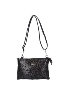   Geantă crossbody femei, piele fibră cu imprimeu floral, negru - Karen Iza