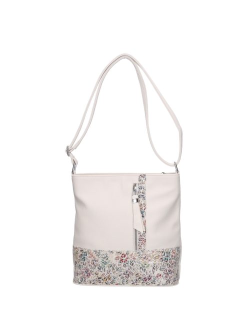 Geantă crossbody femei din piele fibră cu imprimeu floral, alb - Karen Dona