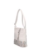 Geantă crossbody femei din piele fibră cu imprimeu floral, alb - Karen Dona