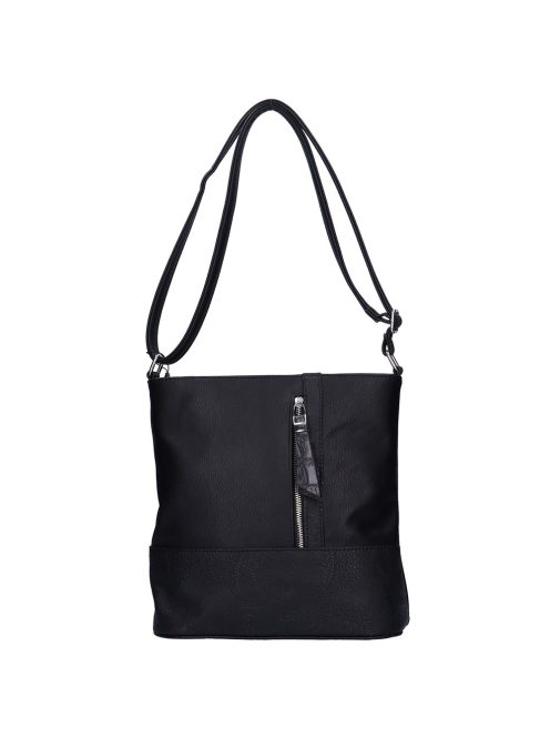 Geantă crossbody femei din piele fibră cu imprimeu floral, negru - Karen Dona