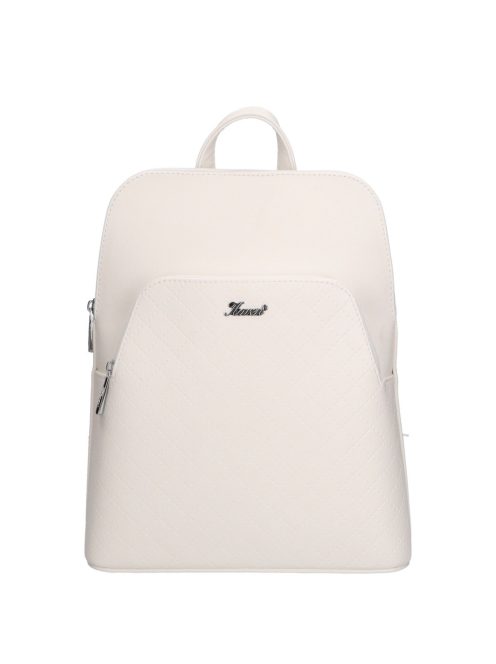 Rucsac femei din piele fibră, mediu, imprimeu floral, alb - Karen Juta